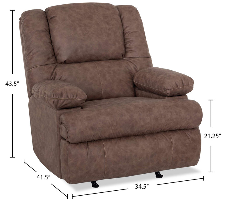 DESIGNED2B 34.5\" Massage Power Rocker Reclining Chair with Storage Arms - Columbus Mocha Brown
