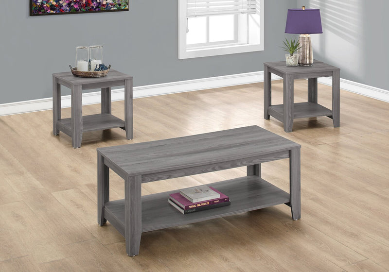 Kalen 42\" Modern 3-Pack Coffee + 2 End Tables with Shelf - Grey 