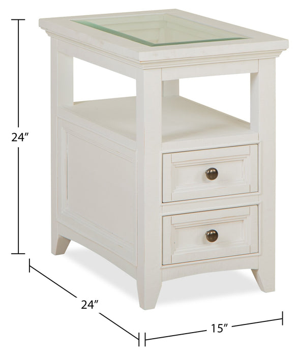 Heron Cove 15\" Traditional Glass Top End Table with Storage and Shelf - White Pine