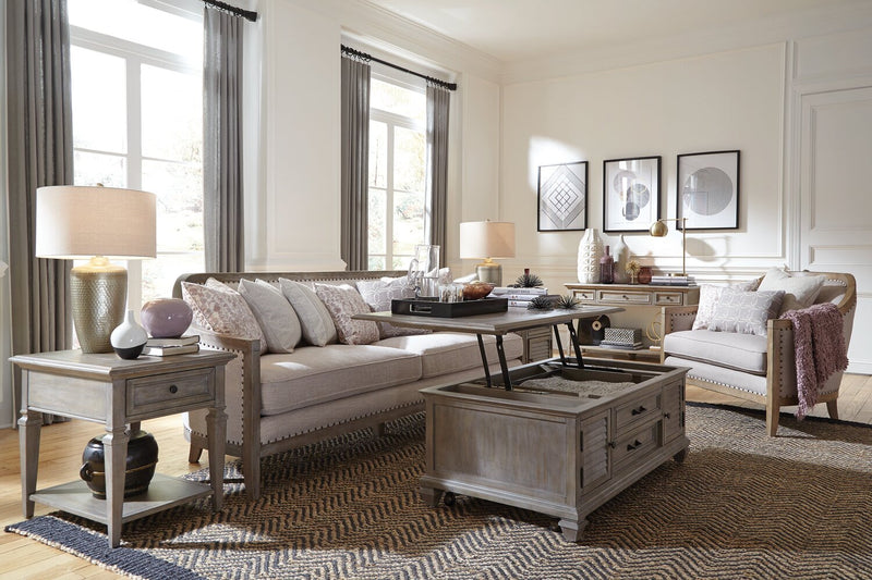 Lancaster 50\" Traditional Sofa Table with Storage and Shelf - Grey and Bronze Pine