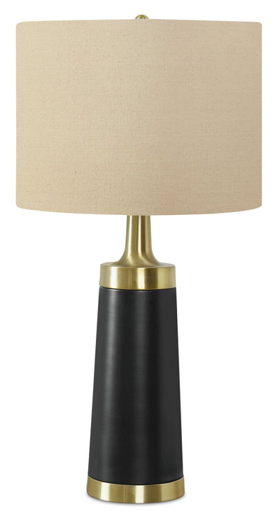 28" Black and Gold Metal with Beige Drum Table Lamp|Lampe de table de 28 po en métal noir et doré avec abat-jour beige