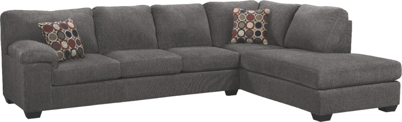 Made in Canada Morty 2-Piece Right-Facing Chenille Fabric Sectional with Sofa and Accent Pillows - Grey
