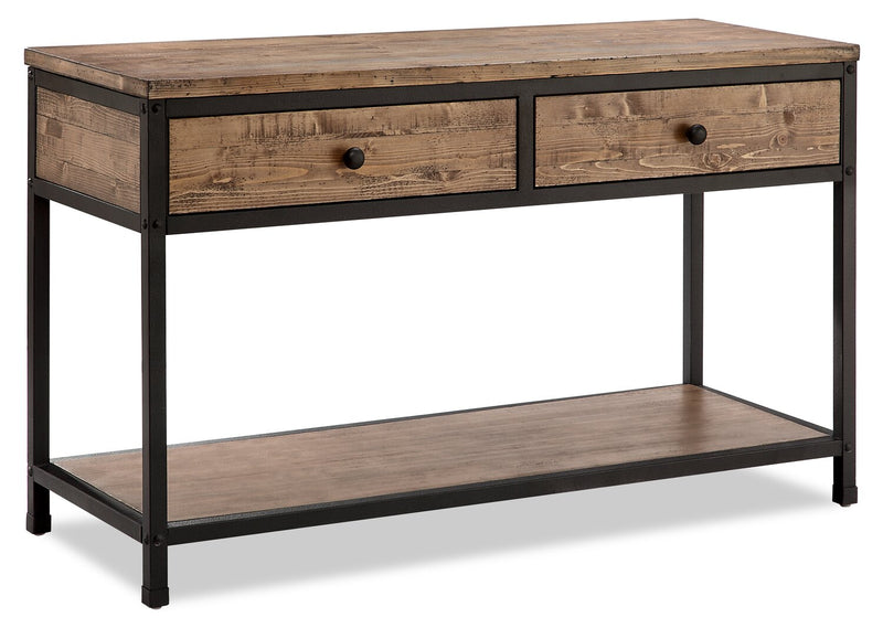 Maguire 46\" Rustic Sofa Table with Storage and Shelf - Brown and Black Wood and Metal Frame