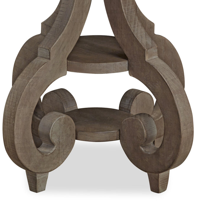 Tinley Park 22\" Traditional Round End Table with Shelf - Grey-Brown Pine with Scroll Design Base