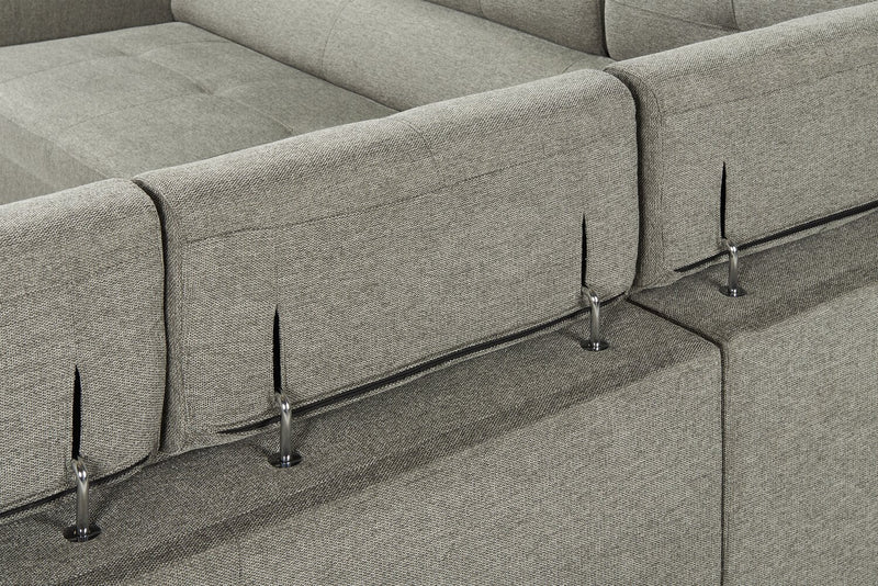 Savvy 2-Piece Left-Facing Linen-Look Fabric Sectional with Adjustable Headrests, Cupholders and USB Port - Grey