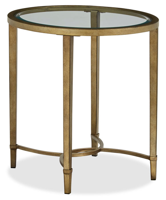 Copia 22\" Traditional Oval Glass Top End Table - Silver and Gold with Metal Base