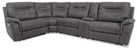 Floy 5-Piece Faux Suede Power Reclining Sectional with Power Headrest and Console - Grey 