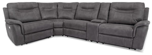Floy 5-Piece Faux Suede Power Reclining Sectional with Console - Grey