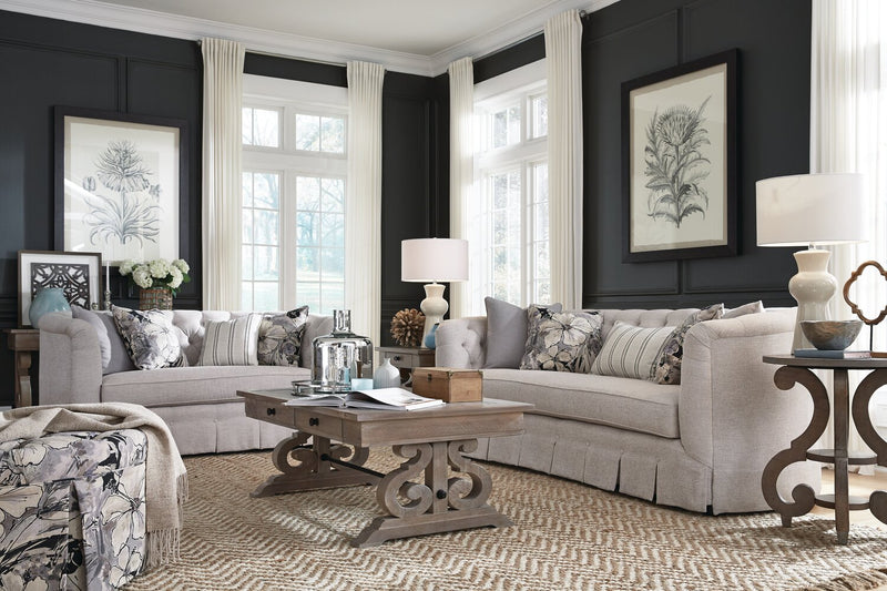 Tinley Park 50\" Traditional Coffee Table with Storage and Shelf - Grey-Brown Pine with Scroll Design Base