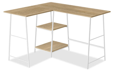 Evlin 42" L-Shaped Office Desk with Shelves - Natural|Bureau en forme de L Evlin de 42 po à tablettes - naturel