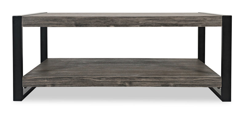 Apex 48\" Modern Coffee Table with Shelf - Grey with Black Metal Legs