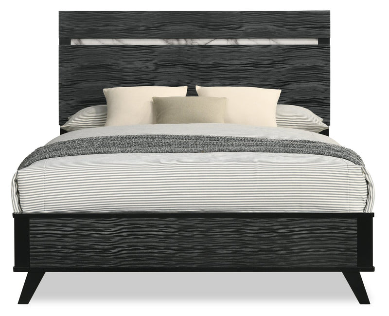 Atlas 6pc Bedroom Set with Bed, Dresser, Mirror & Nightstand, Mid-Century Modern, Black - Queen Size