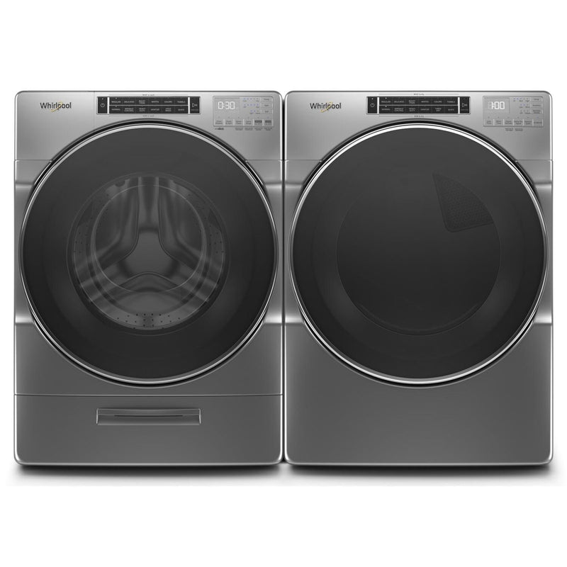 Whirlpool 5.8 Front-Load Washer and 7.4 Cu. Ft. Electric Dryer with Steam – Chrome Shadow - Laundry Set in Chrome Shadow