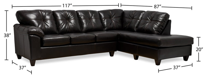 Made in Canada Addison 2-Piece Right-Facing Faux Leather Sectional with Removable Seat Cushions - Blackberry