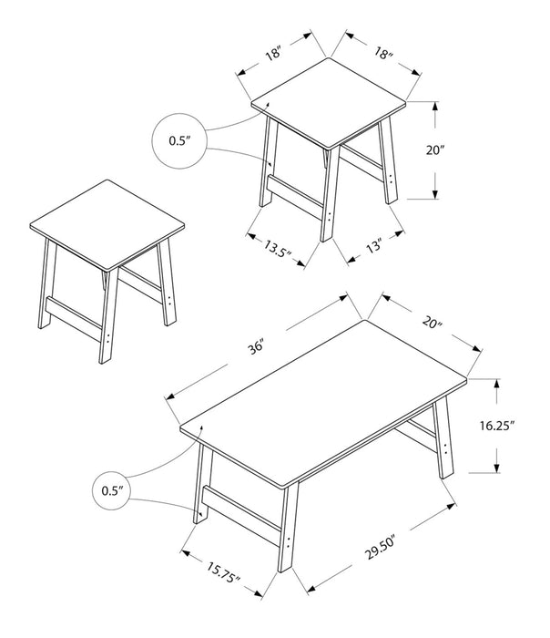 Jacey 36\" Modern 3-Pack Coffee + 2 End Tables - Grey 