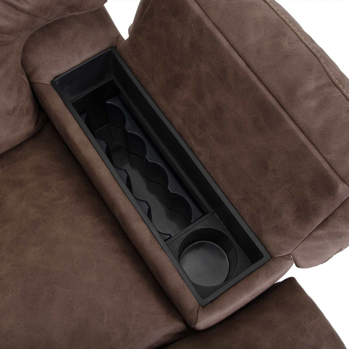 DESIGNED2B 34.5\" Massage Power Rocker Reclining Chair with Storage Arms - Columbus Mocha Brown