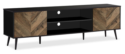 Archer 71" Modern TV Stand with Storage and Cable Management for TVs up to 80"- Black and Brown Two|Meuble pour téléviseur moderne Archer de 71 po avec rangement et système de gestion des câbles pour