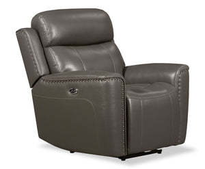 Quincy Genuine Leather Recliner - Grey