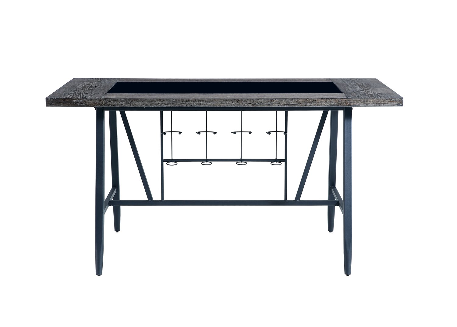 Lars 5pc Counter Height Dining Set with Table 4 Chairs Metal Trestle Base 69 W Grey Black