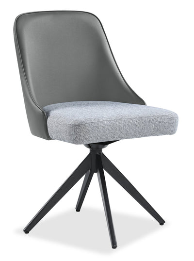 Bari Dining Chair with Vegan-Leather & Linen-Look Fabric, Swivel-Seat, Metal - Grey | Chaise de salle à manger Bari en tissu de cuir végétalien, en tissu d’apparence lin et en métal avec siège pivotant - grise