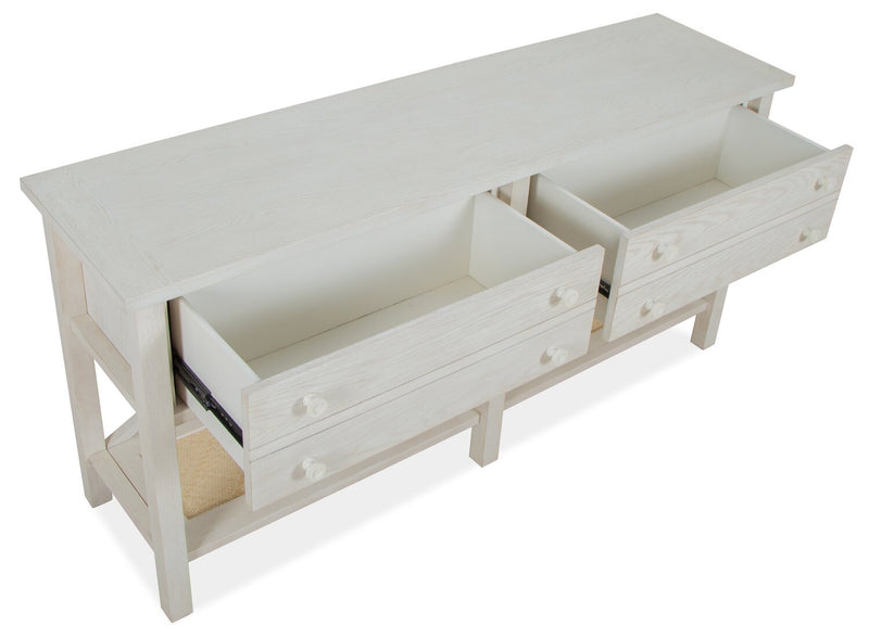 Ellison 60\" Traditional Sofa Table with Storage and Shelf - Antique White Wood