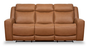 Prescott Genuine Leather Power Reclining Sofa - Butternut