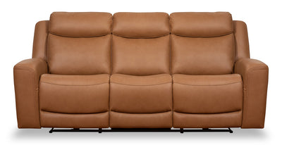 Scott Living Prescott 88.5" Genuine Leather Power Reclining Sofa with Power Headrests - Butternut Brown | Sofa à inclinaison électrique Prescott de Scott Living de 88,5 po en cuir véritable avec appuie-têtes électriques - brun courge musquée