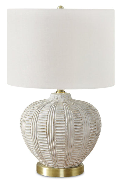 21" Cream and Gold Resin Table Lamp|Lampe de table de 21 po en résine crème et dorée