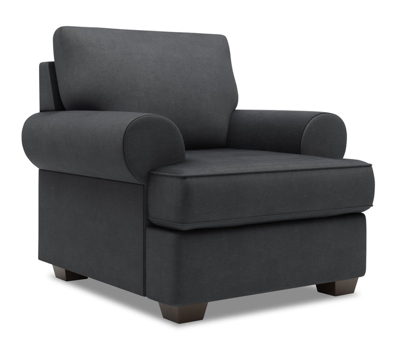 Made in Canada Sofa Lab Customizable Roll 42\" Linen-Look Fabric Chair with Rolled Arms - Pax Pepper Grey