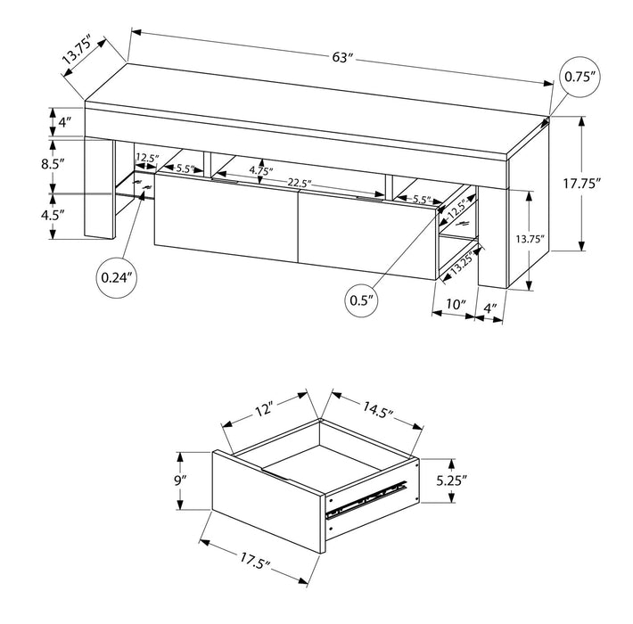 Maggie 63\" Modern TV Stand with Storage and Cable Management for TVs up to 70\"- White