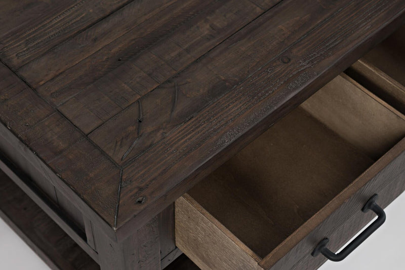 Morgan 48\" Rustic Coffee Table With Storage, Shelf and Casters - Dark Brown with Reclaimed Wood