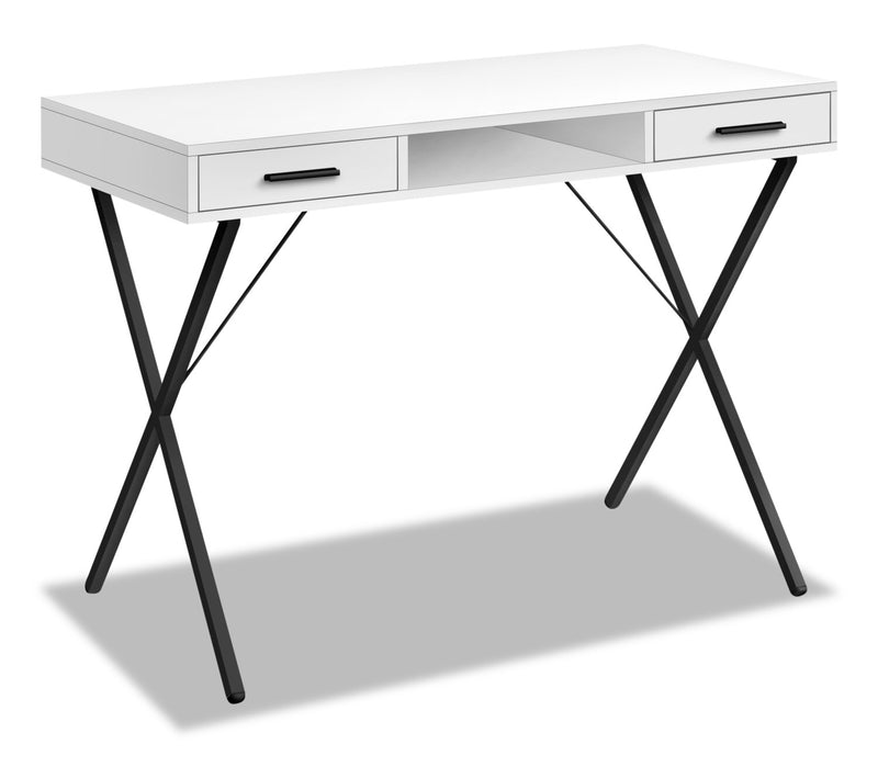 Rowan 42\" Office Desk with 2-Drawers & Cubbyhole - White