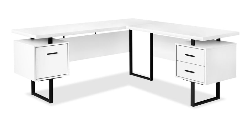 Marnie Reversible 71\" L-Shaped Corner Office Desk with 3-Drawers - White/Black