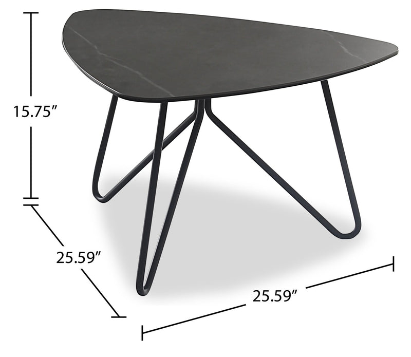 Hamilton 29.72\" Modern Triangular End Table - Grey Marble Look Top with Black Metal Legs
