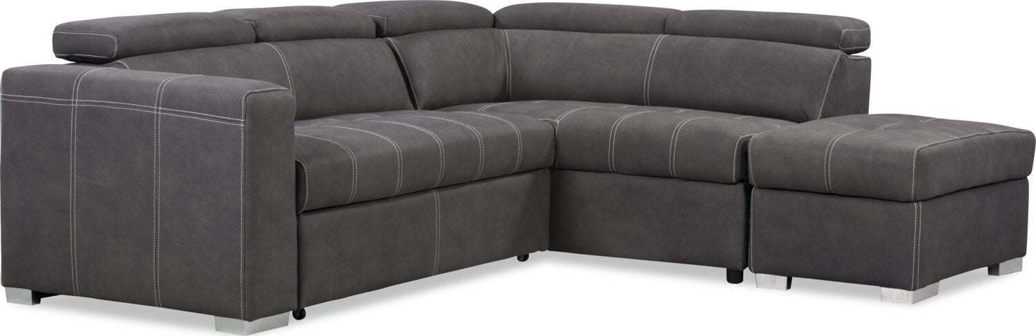Drake 3 Piece Right Facing Faux Suede fabric Sleeper Sectional with. The Brick