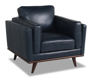 Vivia Top-Grain Genuine Leather Chair - Navy