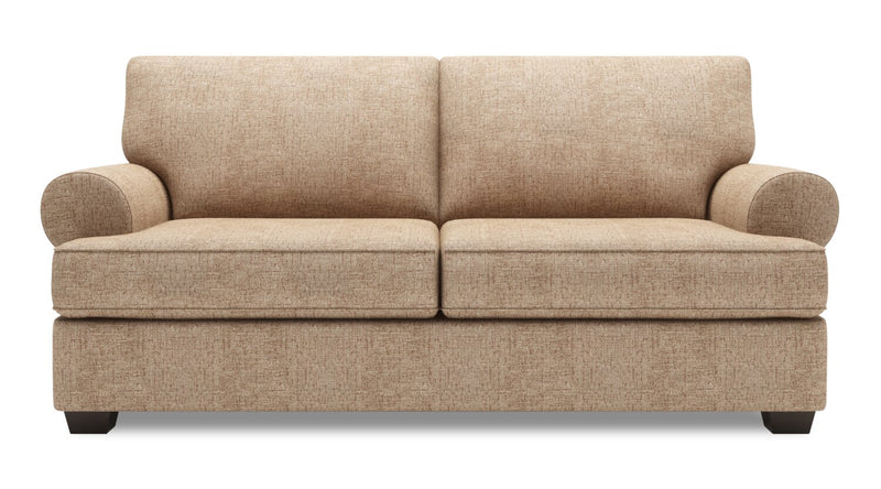 Made in Canada Customizable Sofa Lab Roll 76\" Chenille Fabric Condo Size Sofa with Rolled Arms - Luxury Taupe