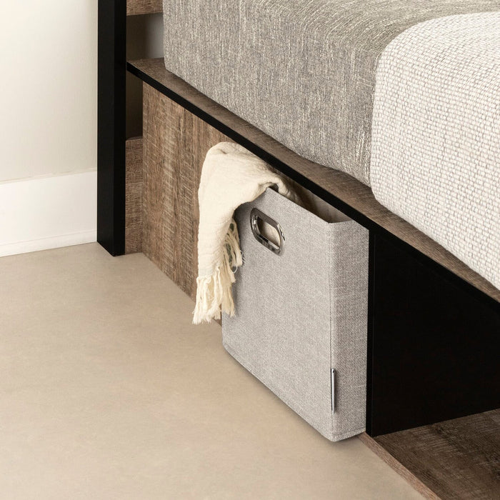 Everley Platform Bed Set with Panel Headboard, Built-in Storage & Baskets, Two-Tone - Twin Size