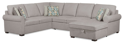 Scott Living Haven 3-Piece Right-Facing Chenille Fabric Sleeper Sectional with Storage Chaise - Grey | Sofa-lit sectionnel de droite Haven de Scott Living 3 pièces en tissu de chenille avec fauteuil long de rangement - gris