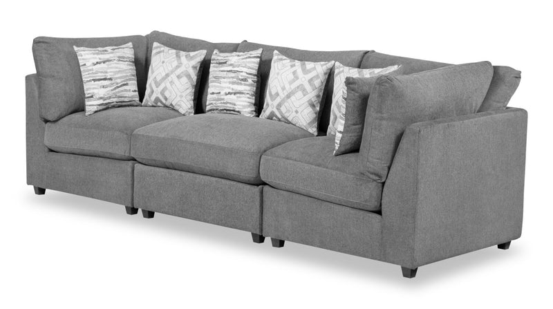 Scott Living Evolve Modular 118.5\" Linen-Look Fabric Sofa with Removable Feather Down Cushions - Charcoal Grey