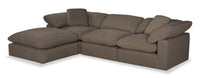 Eclipse Modular 4-Piece Linen-Look Fabric Sectional with Ottoman and Reversible Feather Down Cushions - Slate Grey 