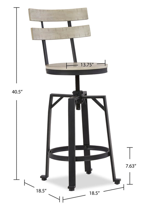 Axel Barstool with Swivel & Adjustable Seat, Slat-Back, Metal - White
