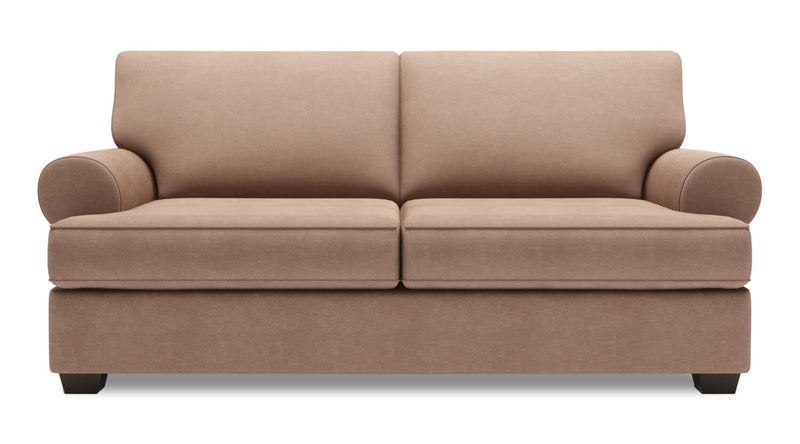 Made in Canada Customizable Sofa Lab Roll 76\" Linen-Look Fabric Condo Size Sofa with Rolled Arms - Pax Wicker Brown