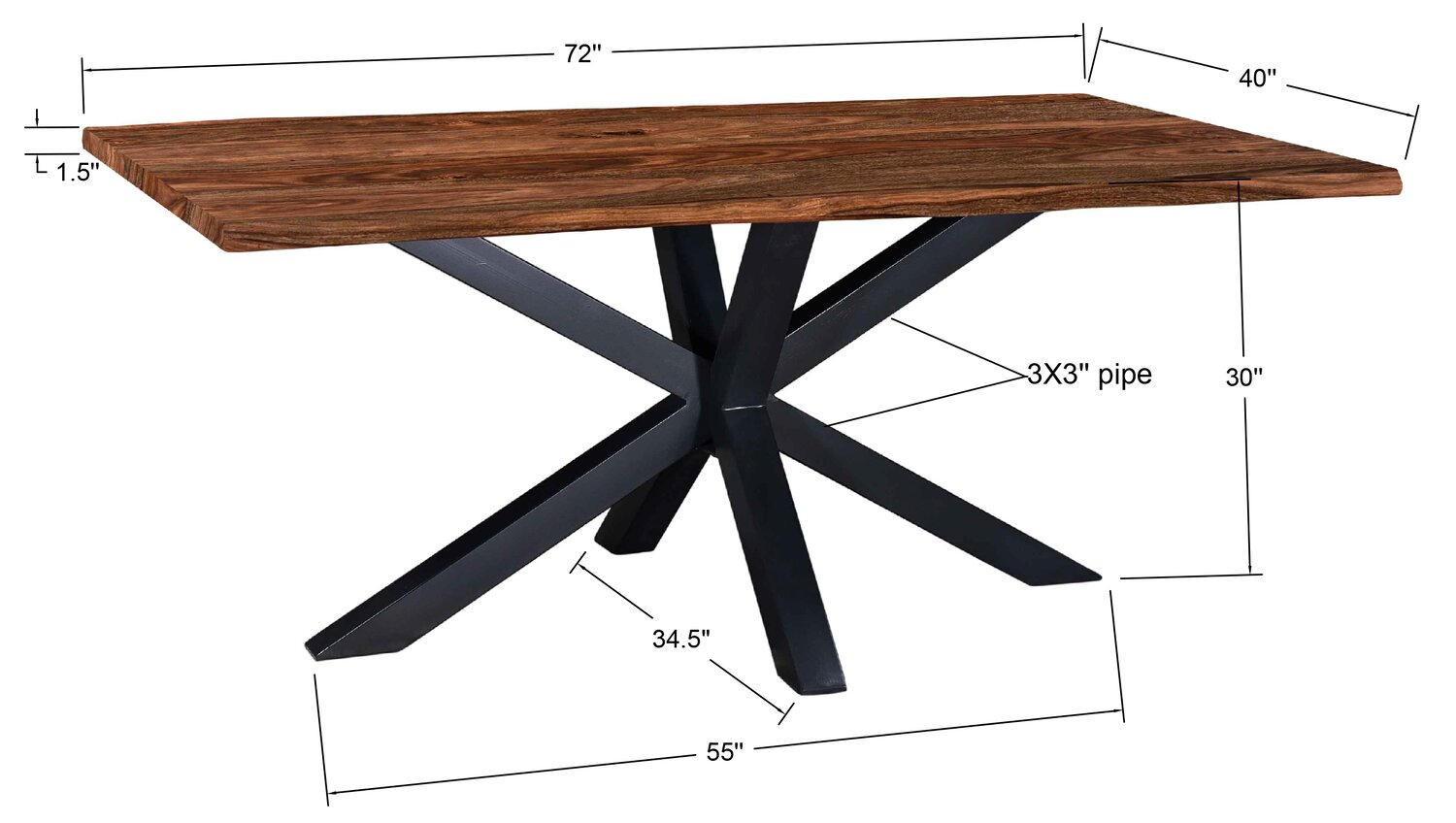 Shilo 5pc Dining Set with Table & 4 Chairs, Sheesham Wood, 72"W B