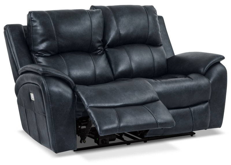 Kory Leather-Look Fabric Power Reclining Loveseat – Dark Blue