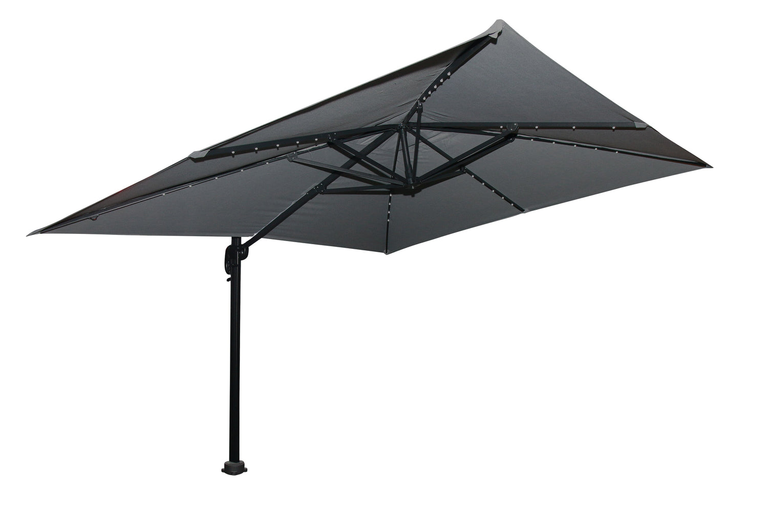 flexx solar patio umbrella HOMSHADE 10FT LED Cantilever with Base Included, Beige and the fabric is fade Sunnydaze 10-Foot Offset Cantilever Solar