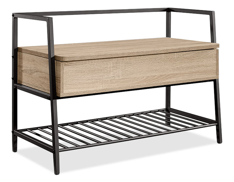 North Avenue Storage Bench - Industrial style Bench in Black/Brown Metal and Wood