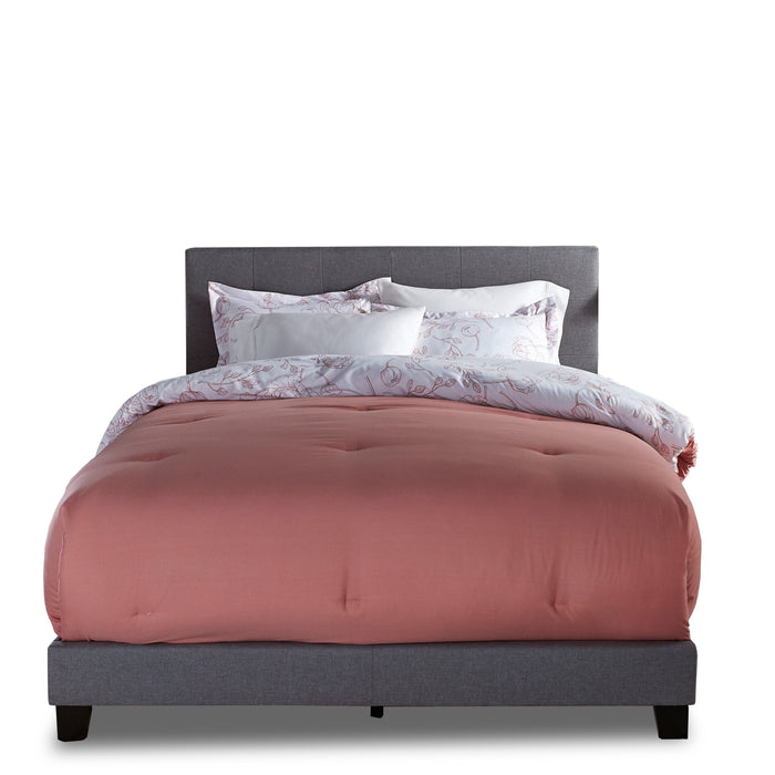 Tara Upholstered Bed in Grey Linen-Look Fabric, Button Tufted - Queen Size