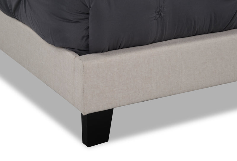 Tara Upholstered Bed in Beige Linen-Look Fabric, Button Tufted - Queen Size