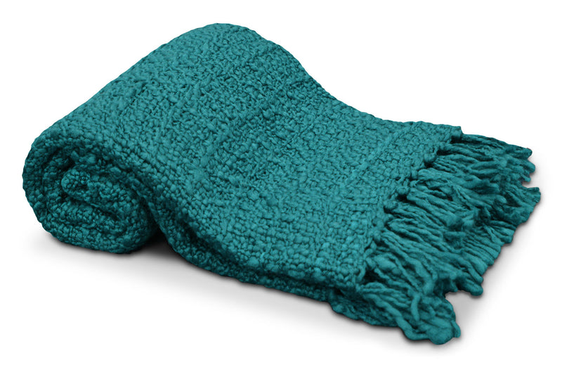 Knit Throw with Tassels – Teal - Teal Throw Blanket